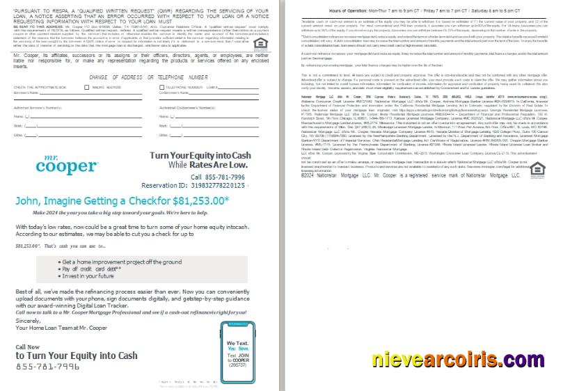 USA Mr. Cooper Changing the Face of Home Loans mortgage loan statement, 4 pages 3-4